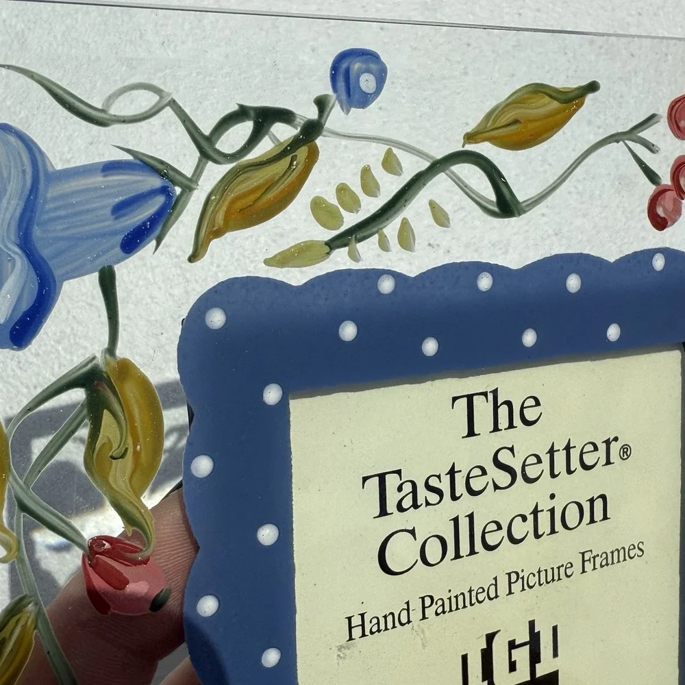 Hand Painted Floral Glass Picture Frame Cottage Core  3x3‎ Botanical